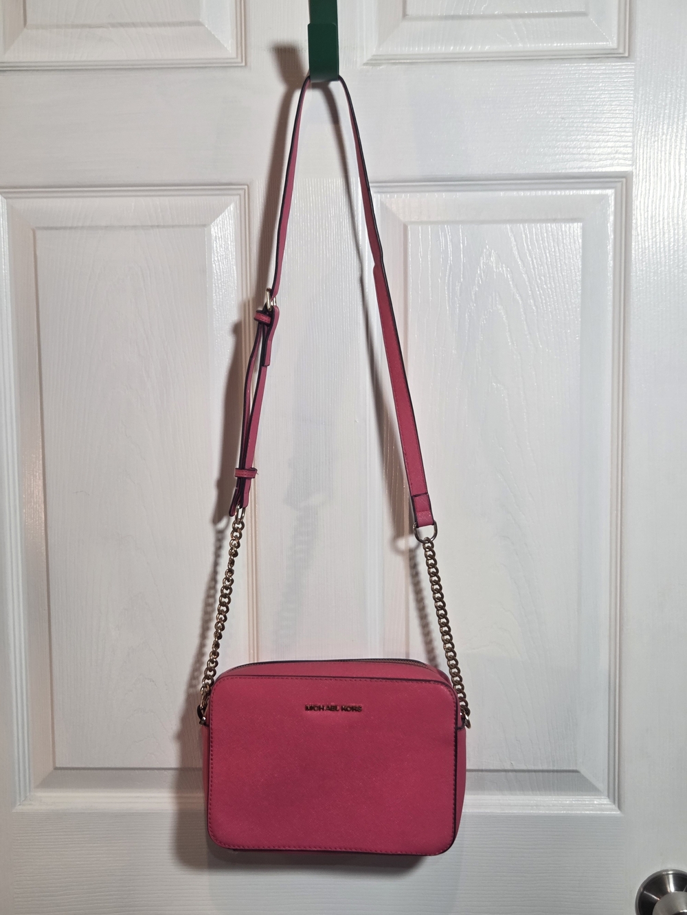 Michael Kors Jet Set Large Saffiano Leather Crossbody Bag - Dragonfruit Pink - Picture 2 of 13
